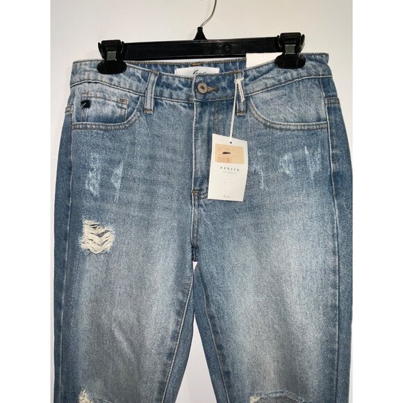 KANCAN New Distressed Raw Hem High Rise Mom Jeans size 5/26 - Picture 3 of 14